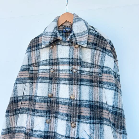 Guidebook Co. Fitzroy Cape Plaid Tartan Long Wool Coat Medium Double Breasted - Picture 4 of 13